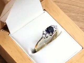 Pretty Vintage 9ct Diamond and Heart Shaped Sapphire Ring,  1987 - Size O,  1/2 5
