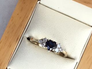 Pretty Vintage 9ct Diamond and Heart Shaped Sapphire Ring,  1987 - Size O,  1/2 7