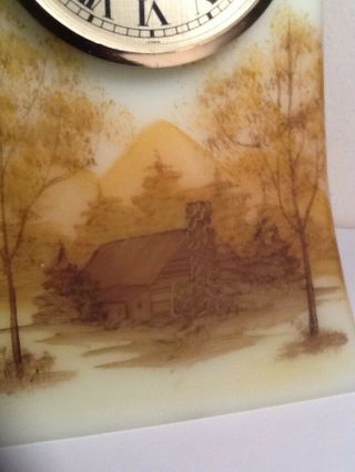 Vintage Fenton Clock w/ hand painted Artist Sign Log Cabin Country Scene 3