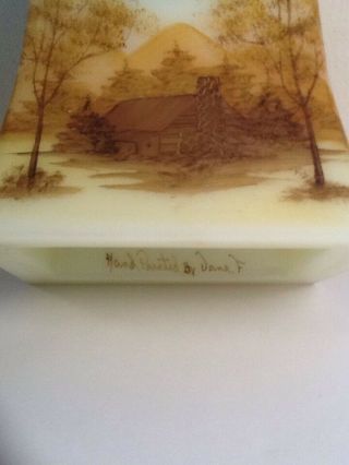 Vintage Fenton Clock w/ hand painted Artist Sign Log Cabin Country Scene 5