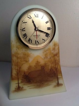 Vintage Fenton Clock w/ hand painted Artist Sign Log Cabin Country Scene 7