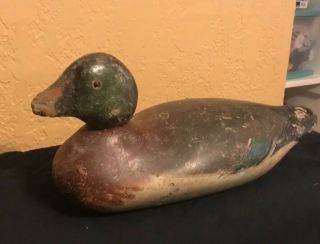 Antique Wooden Decoy Duck Hand Carved Hunting Folk Art M.  F - Toule Lake 1920 - 22
