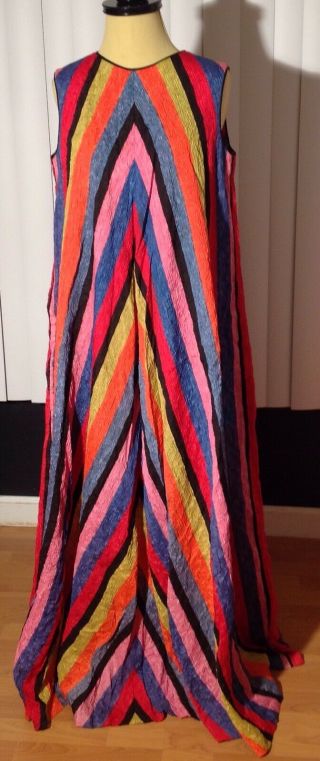 Vintage 1960s Saks Fifth Avenue Mod Maxi Sleeveless Striped Multicolor Dress