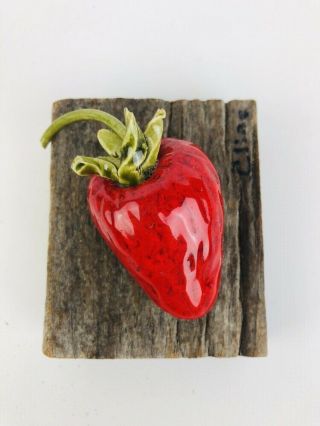 Carol Cline Artist Fruit On Vintage Barn Wood Strawberry Wall Art Ceramic