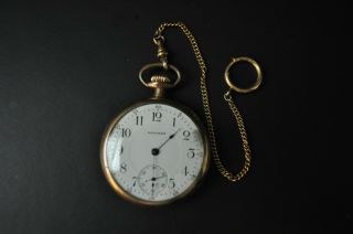 Antique Waltham Pocket Watch 14 Size 17 Jewels Gold Filled Case W/ Chain Runs