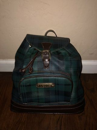 Vintage Polo Ralph Lauren Leather Green Plaid Tartan Backpack W/accessories
