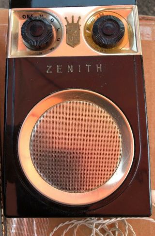 Vintage Zenith Royal 500 Transistor Radio Owl Eye With Case & Earpiece