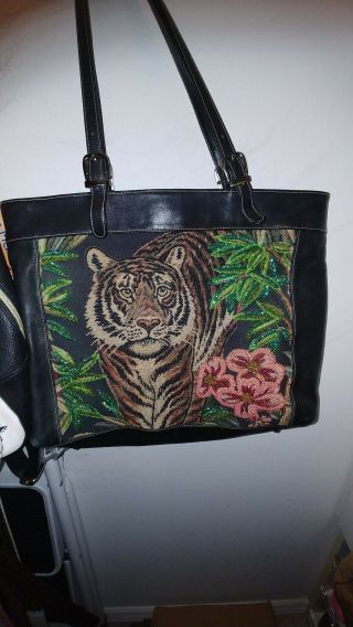 Vintage Isabella Fiore Beaded And Leather Tiger Tote Bag.  Gorgeous