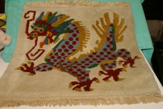 Vintage Tibetan Dragon Wool Rug Carpet Handmade 16 " X 16 " Fringes