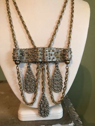 Vintage Pauline Rader Etruscan Gold & Silver Metal Necklace