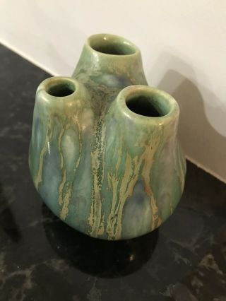 Vintage Monterey Jade Pottery Signed Aorta Bud Vase Weed Pot Blue Green Mcm