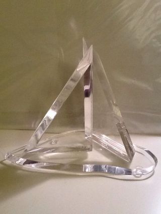 Abstract Clear Lucite Triangle Sculpture Vintage Like A Sailboat 9 " H X 12 " W