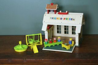 Vintage 1971 Fisher Price Family Play School Desk Chairs People Playground