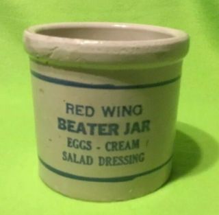 Vintage Crock Red Wing Beater Jar EGGS - CREAM SALAD DRESSING 2