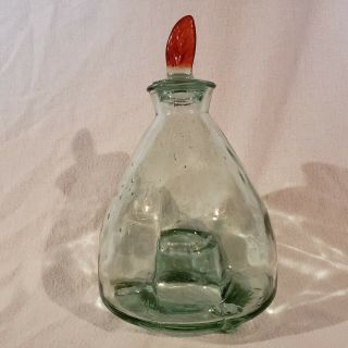 Vintage Large Green Glass Fly Wasp Bee Trap Catcher With Glass Stopper Pizarro
