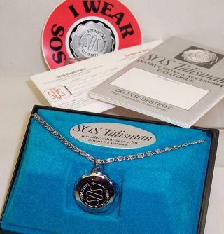Vintage Boxed Sos Talisman Stainless Steel Necklace Medical Alert