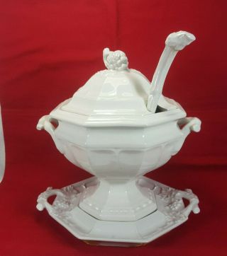 Vintage Red Cliff Ironstone Grape Pattern Soup Tureen Underplate And Ladle