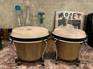 World Beat Percussion Latin Music Bongos - 7 " And 8 " Set Rare Vintage Set