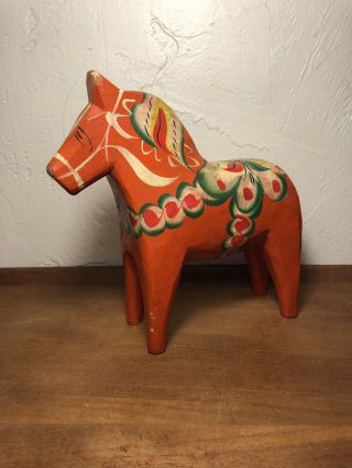 8” Vntg Swedish Dala Horse Wood Carved Hand Painted