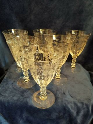 Set Of 6 Vintage Fostoria Chintz Etched Crystal Low Water Goblets 145284