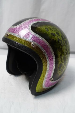 Vintage 70’s Metalflake Glitter Design Motorcycle Riding Racing Helmet T&c Mfg.