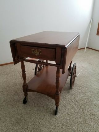 Vintage Baker Furniture - Rolling Drop Leaf Bar Tea Cart Trolley - Mahogany Wood