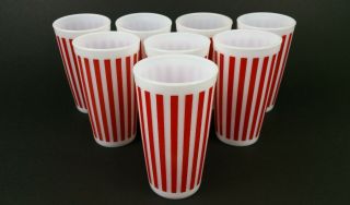 Hazel Atlas Candy Stripe Glasses Red White Milk Glass Tumblers Vintage Set Of 8