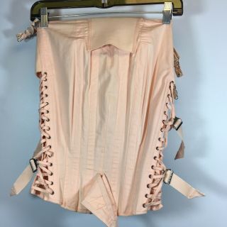 Vintage Camp Corset Ballet Pink Lace Up Girdle Shaper Garter Size 34 Cotton