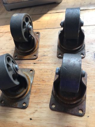 Vintage Industrial Swiveling Heavy 3” Bassick Caster Wheels