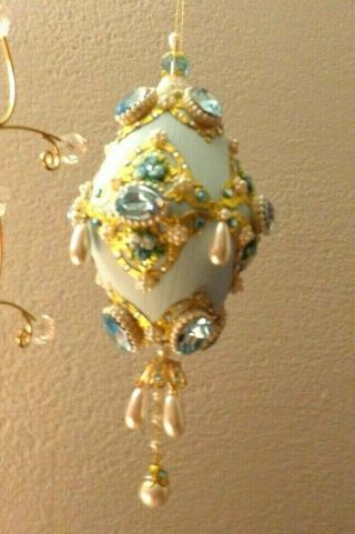 June Zimonick Vintage Beaded Ornament Blue Pearelle Roses Swarovski Stones 3
