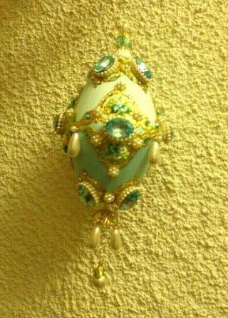 June Zimonick Vintage Beaded Ornament Blue Pearelle Roses Swarovski Stones 4