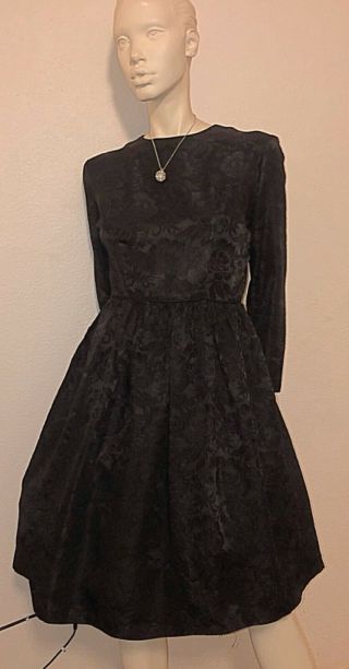 Vintage 1950’s Jonathan Logan Black Silk Brocade Fit And Flare Dress S/m