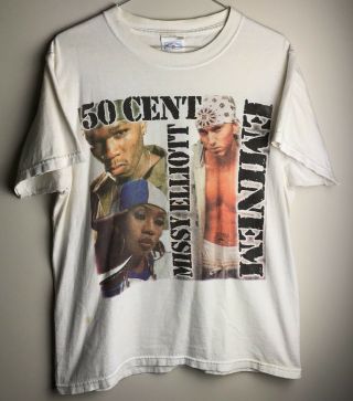 Vintage Bootleg Rap Tee Eminem 50 Cent Missy Elliot Detroit 2003 Medium