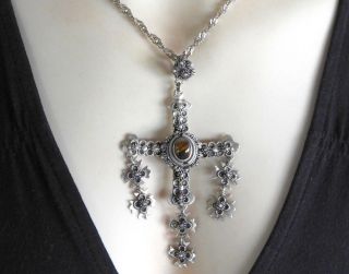 Taxco Eagle Vintage Yalalag Wedding Cross Sterling Silver Necklace Chain Pendant