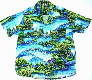 Vintage 50s 60s Penneys Rayon Loop Collar Shirt Hawaiian Rare Japan Made Mens M