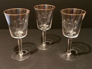 3 Vintage Signed Lenox Autumn Pattern Crystal Water Wine Goblets Glass Thin Band