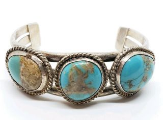 Vintage Signed Navajo Jb Sterling Silver Turquoise Native American Cuff Bracelet