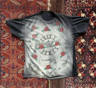 Vintage 80s 90s Guns N’ Roses Large All Over Print T - Shirt Gnr Rock Band Rare
