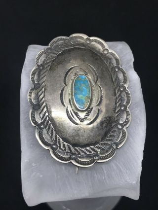 Navajo Vintage Sterling Silver Old Pawn Fred Harvey Era Turquoise Brooch