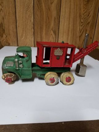 Vintage Cast Iron Back Hoe Truck with rubber wheels 2