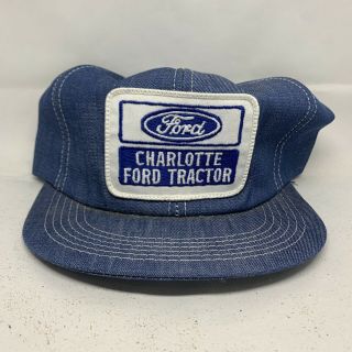 Vintage Charlotte Ford Tractor Patch Denim Snapback Hat Cap K Brand 80s Usa Vtg