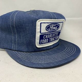 Vintage Charlotte Ford Tractor Patch Denim Snapback Hat Cap K Brand 80s Usa Vtg 4