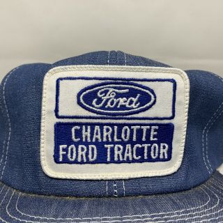 Vintage Charlotte Ford Tractor Patch Denim Snapback Hat Cap K Brand 80s Usa Vtg 5