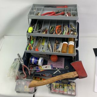 Loaded Vintage Fishing Tackle Box Full Of Lures And Accessories