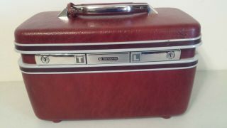 Vintage Samsonite Silhouette Dark Red Maroon Train Travel Makeup Case Luggage 3