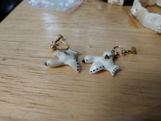 Vintage Inuit Eskimo Carved Swan Goose Dangle Earrings