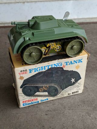 Vintage Marx 462 Wind Up Tin Litho Fighting Climbing Tank W/original Box