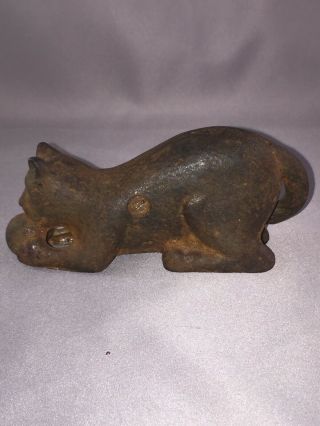 Antique/vintage Cast Iron Bank - Cat Playing With Ball