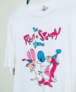 Vintage 91’ Ren And Stimpy Tee Size XL Made In USA White 2