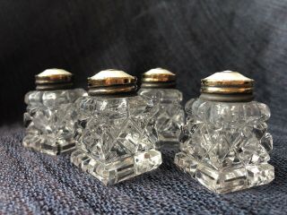 4 Vintage Crystal Enameled Sterling Silver Salt & Pepper Shaker 